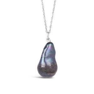 Genuine Freshwater Pearl Necklace, Black Baroque Pearl Pendant, Real Pearl on Sterling Silver Rope Chain, Freshwater Baroque Pearl Pendant