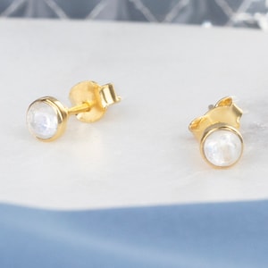 18K Gold Vermeil Moonstone Stud Earrings - June Birthstone