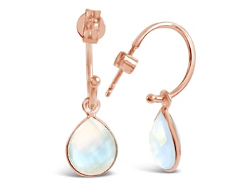 Rose Gold Moonstone Hoop Earrings: 18k Vermeil, June Birthstone | Free US Shipping and Duties Paid