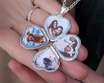 Sterling Silver Four Picture Heart Locket Necklace: Personalised Photo Gift