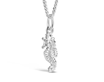 Sterling Silver Seahorse Pendant Necklace, Seahorse Charm Necklace, Seahorse Jewellery, Sterling Silver Necklace for Mom, Sister, Wife