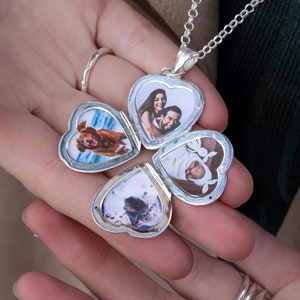 Four Picture Heart Locket Necklace, Sterling Silver Photo Necklace, Silver Locket Necklace, Heart Necklace, Personalised Gift For Her
