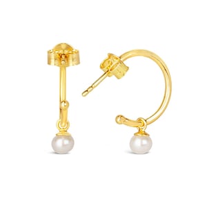 Real Pearl Hoop Earrings, Freshwater Drop Pearl Hoop Earrings, Gold Vermeil Pearl Hoops, Tiny Ivory Pearl Hoop Earrings, Gift for Mom