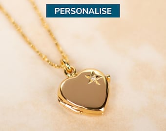 Colar com medalhão de coração de diamante personalizado: ouro vermeil 18 quilates, lembrança fotográfica