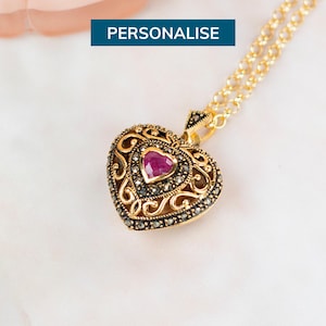 Genuine Ruby Locket Necklace, Real Ruby Birthstone Locket, Vintage Style Ruby Necklace, 18 Carat Gold Vermeil Ruby Necklace