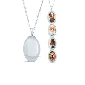 Four Picture Oval Locket Necklace, Sterling Silver Photo Necklace, Engravable Photo Necklace, Meaningful Gift Idea for Mum, Gift for Her