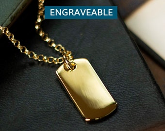 Engraved Solid Gold Dog Tag Engraved 14K Gold Plated Sterling
