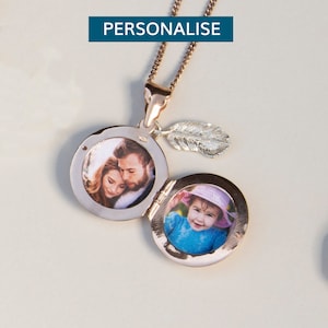 Engravable Rose Gold Vermeil Locket Necklace with Feather Charm