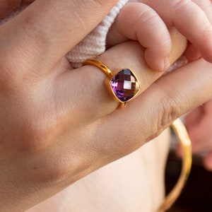 Genuine Amethyst Ring, Real Amethyst Cocktail Ring, 18 Carat Gold Vermeil Amethyst Ring, Gold Amethyst Stacking Ring, Cocktail Ring