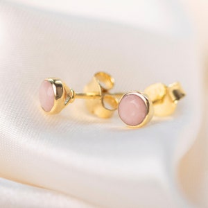 Pink Opal Stud Earrings, 18 Carat Gold Vermeil Earrings, Mini Pink Opal Stud Earrings, October Birthstone Earrings, Real Pink Stud Earrings