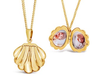 Personalised 18 Carat Gold Vermeil Seashell Photo Locket Necklace