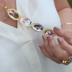 open gold oval Photo Necklace with silver butterfly charm