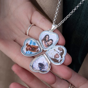 Personalised Silver Heart Photo Locket, Sterling Silver Heart Locket Necklace, Engravable Locket Necklace, 4 Photo Charm Locket