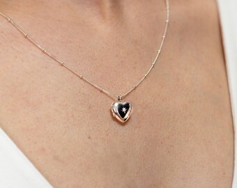 Handcrafted Sterling Silver Heart Locket with Genuine Diamond - Photo Keepsake