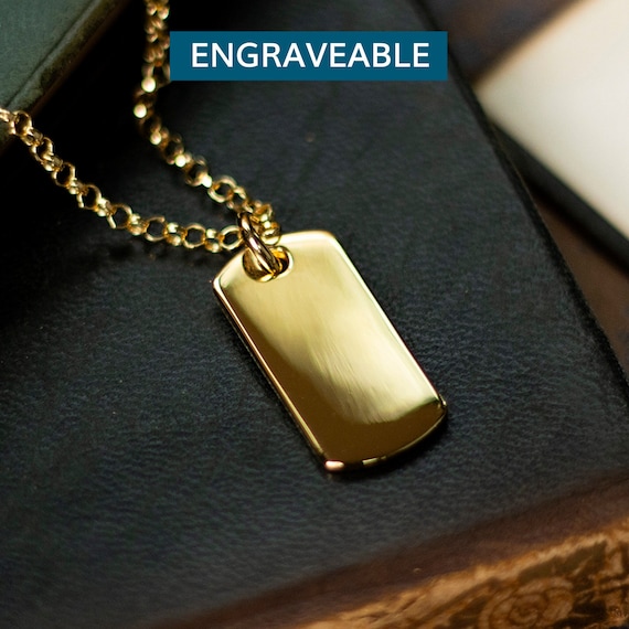 Personalised 18K Gold Vermeil Dog Tag Necklace Engraved Men's