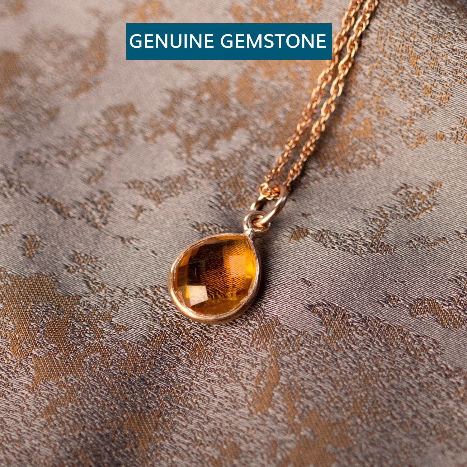 Citrine Pendant Necklace: 18K Rose Gold Vermeil, November