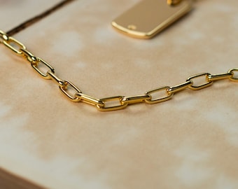 18K Gold Vermeil Paperclip Chain Necklace, Gold Adjustable Paperclip Chain, Gold Link Chain, Adjustable Gold Chain Necklace