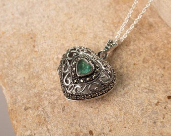 Sterling Silver Emerald Necklace, Real Emerald Locket Necklace, Emerald Necklace, May Birthstone Necklace, Gift Idea for Her