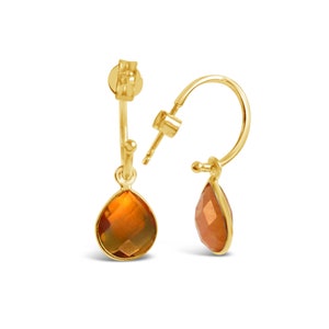 Genuine Citrine Earrings, 18 Carat Gold Vermeil Citrine Earrings, November Birthstone Earrings, Gold Citrine Hoop Earrings