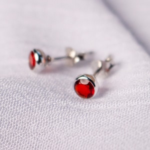 Genuine Garnet Stud Earrings, Sterling Silver Garnet Earrings, January Birthstone Earrings, Silver Small Garnet Studs, Garnet Jewellery