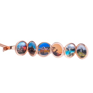 Rose Gold Locket Necklace, open with 6 photos, white background