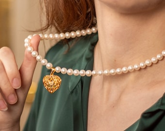 Collar de perlas personalizado, collar de perlas de oro, collar de perlas de agua dulce, collar de perlas de oro, collar de perlas de marfil