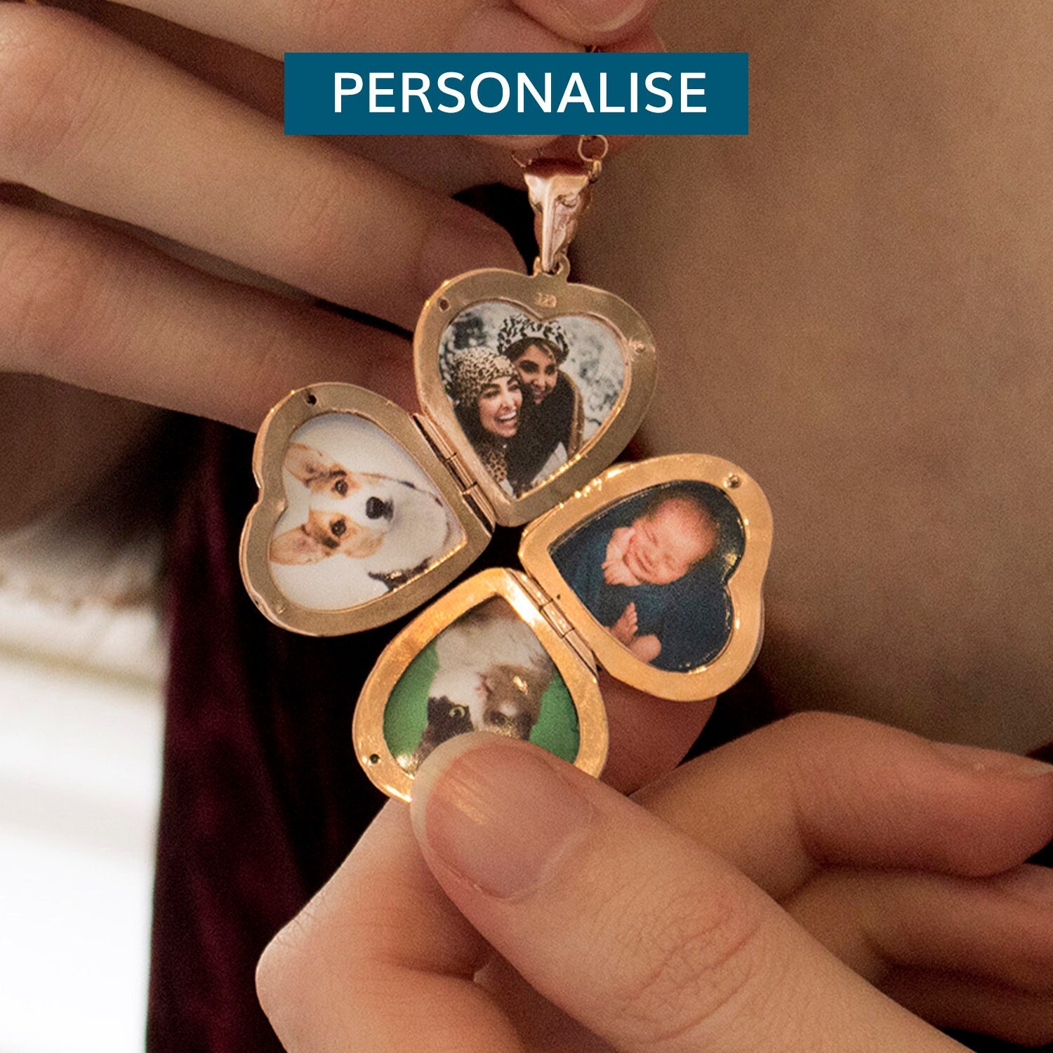 Rose Gold Vermeil Heart Locket Necklace: Four Picture Photo Necklace,…
