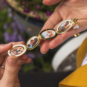 open gold oval Photo Necklace with silver butterfly charm