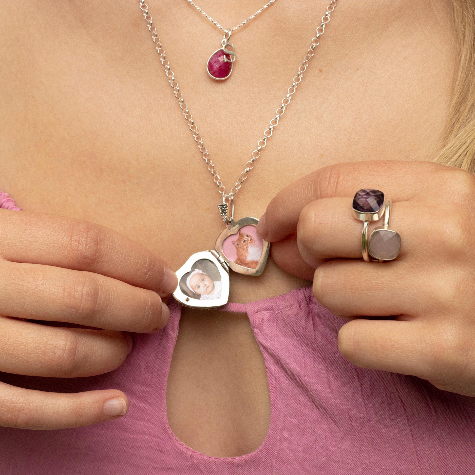 Ruby Heart Locket Vintage Ruby Heart Locket Necklace: 18K White Gold Vermeil, July ...