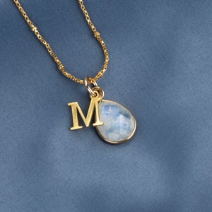 Genuine Moonstone Necklace, June Birthstone Necklace, 18 Carat Gold Vermeil Real Moonstone Necklace, Gemstone Personalised Necklace