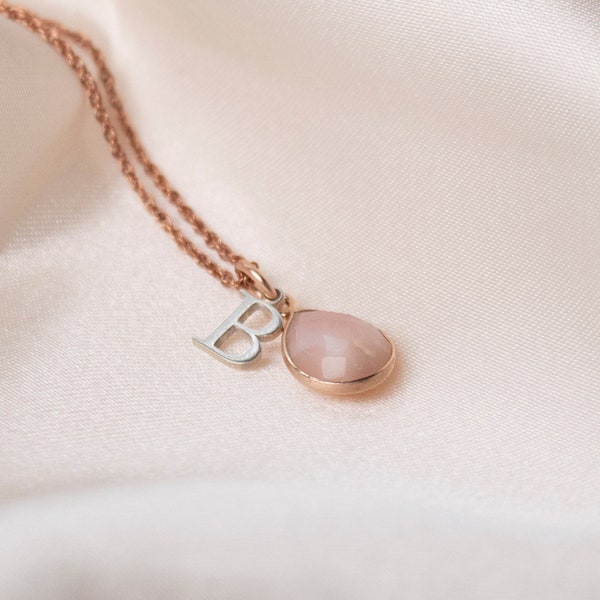 Pink Opal Necklace, Genuine Pink Opal Pendant, 18 Carat Rose Gold Vermeil Opal Necklace, October Birthstone Necklace, Lily Blanche Gift