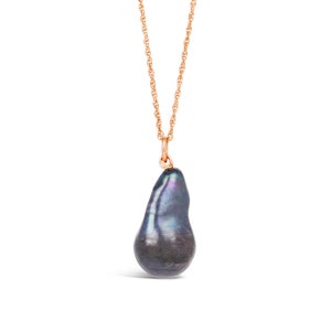 Freshwater Black Baroque Pearl Necklace, Real Keshi Pearl Necklace, Pearl Pendant Crafted in 18 Carat Rose Gold Vermeil