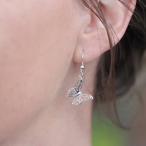 Sterling Silver Butterfly Earrings, Silver Drop Earrings, Butterfly Jewellery, Silver Dainty Earrings, Butterfly Dangle Earrings