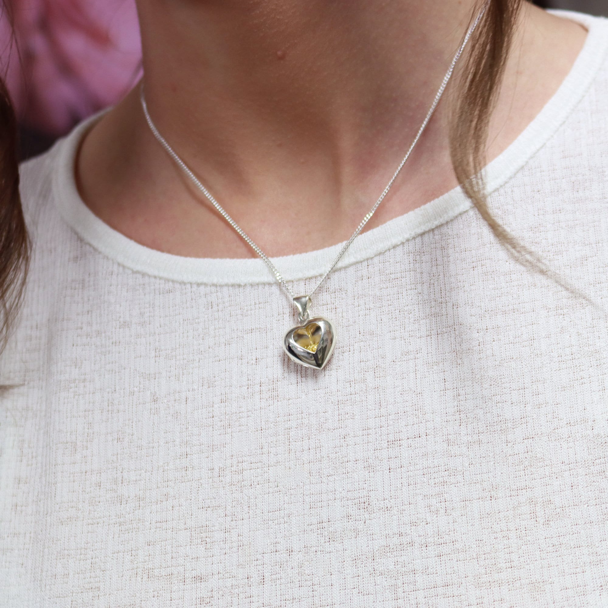 Sterling Silver Heart Locket Necklace: Rose Gold Bird Charm