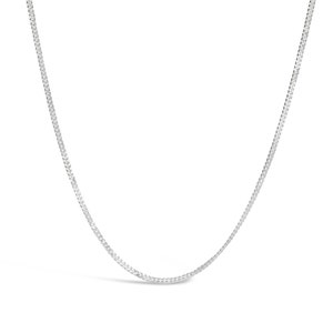 18 Carat White Gold Vermeil Chain, Medium-Weight Curb Chain Necklace available in 16, 18, 20, 24 and 30 inches, White Gold Necklace Chain