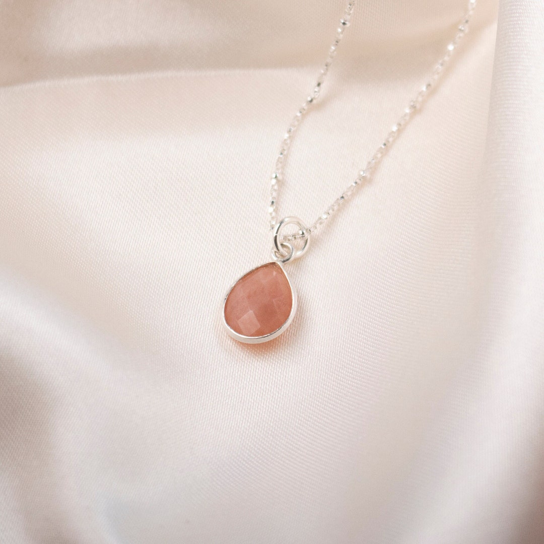★ROSEMONT★ Silver Pink Opal Necklace La Vie En Rose RC24B2 Genuine Pink Opal Silver Necklace, October Birthstone
