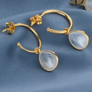 Real Moonstone Earrings, Moonstone Hoop Earrings, 18 Carat Gold Vermeil Moonstone Hoops, June Birthstone Earrings, Lily Blanche Gift for Her
