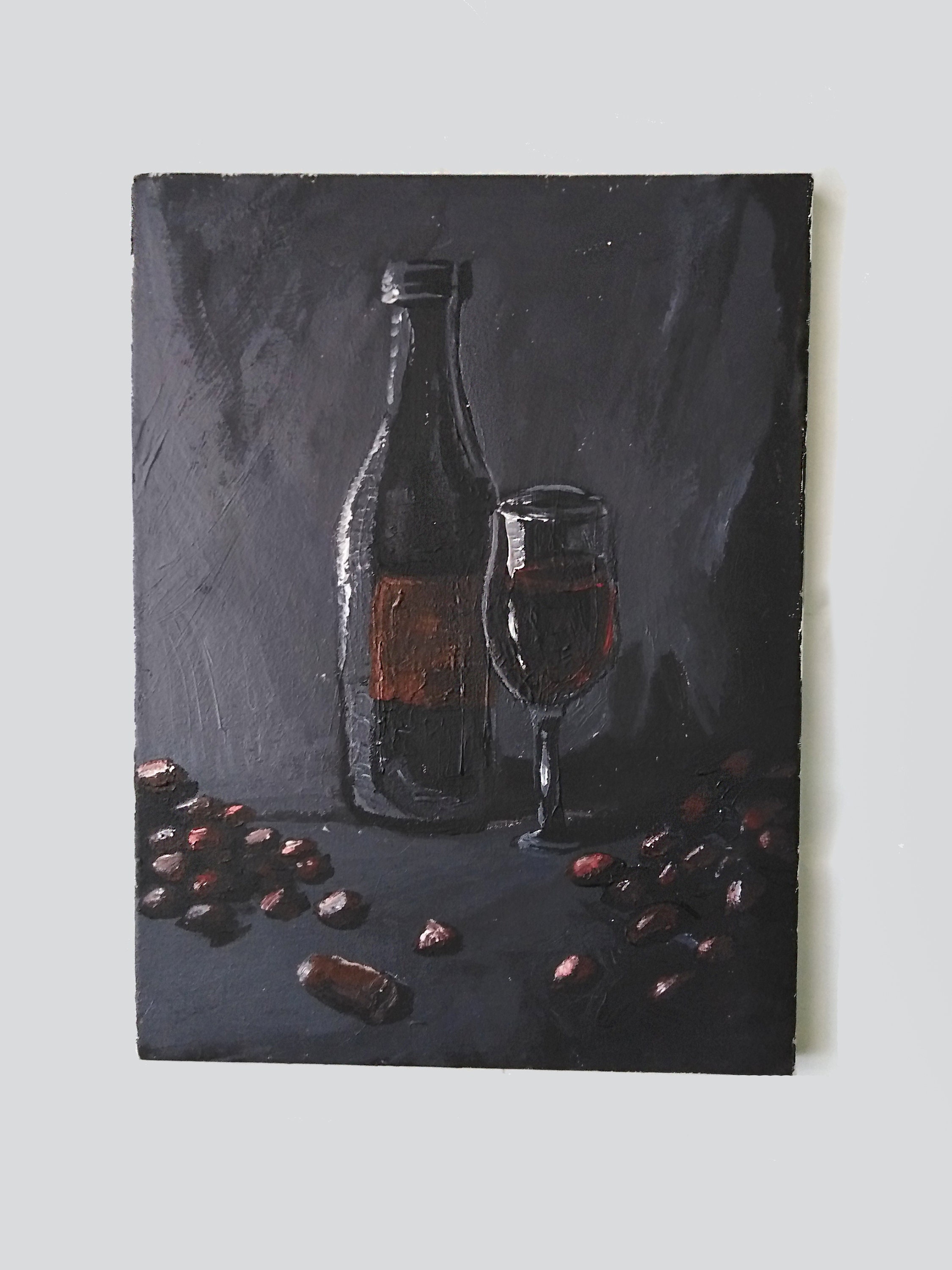 Acrylic painting Bottle of wine Etsy