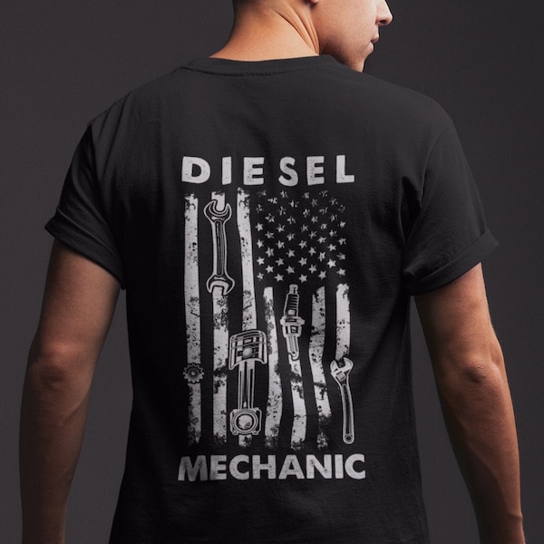 Diesel Mechanic Shirt, Mechanic Gifts, Technician Shirt, Handyman Gift, Husband Gift, Boyfriend Gift, American Flag Shirt, Car Shirt for Men