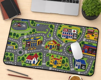 Retro-Schreibtischunterlage mit Landkartenmotiv für Kinder, Spielteppich-Mauspad im 90er-Jahre-Nostalgie-Stil, XL-Gaming-Mauspad