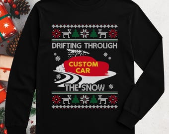 Camiseta de manga larga personalizada de Drift Car, camiseta fea de Navidad
