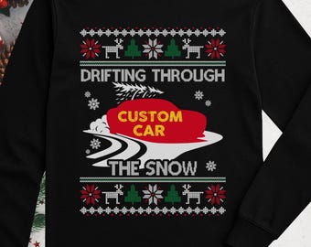 Camiseta de manga larga personalizada de Drift Car, camiseta fea de Navidad