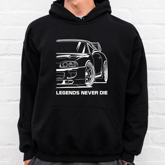 Japanese Sports Car Hoodie: "Legends Never Die" Car Enthusiast Gift