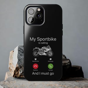 Cover per iPhone con scritta "Sportbike Calling", regalo per motociclisti, cover divertente per telefono da biker.