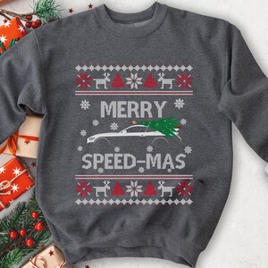 Suéter navideño feo para amantes de los autos deportivos, regalo navideño de Merry Speed-mas, regalos para entusiastas de los autos, regalo para amantes de los autos, regalo de fiesta navideña para él