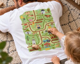 Dad Play Mat Shirt, Farm Road Map Back Print, Interactive Massage Tee for Him