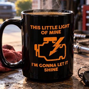 Taza con luz de advertencia del motor encendida, taza de café divertida para mecánicos, regalo para dueño de coche.