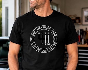 Camiseta "Homens de Verdade Dirigem Câmbio Manual", Camiseta para Apaixonado por Transmissão Manual, Presente Ideal para Ele