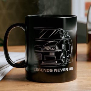 JDM Coffee Mug Legends Never Die, Twin Turbo Japanese Sports Car, Car Guy Gift, Drift Tuner Present