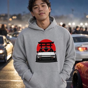 Retro-JDM-Hoodie, Sweatshirt im Stil japanischer Driftwagen der 80er Jahre, Pullover mit aufgehender Sonne